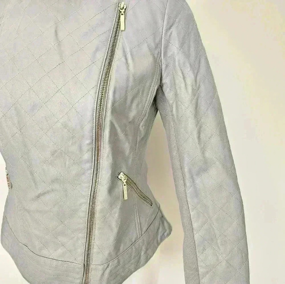 Stunning Women's Gray Quilted 100% Leather Moto Jacket - Size Small - Picture 6 of 15